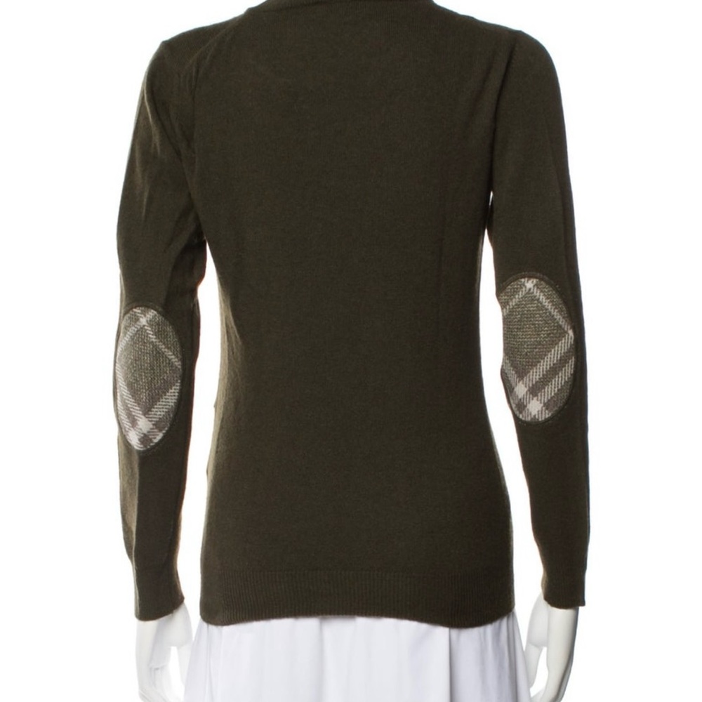 Burberry Green and Gray Turtle Neck Sweater with Argyle Elbow Patches